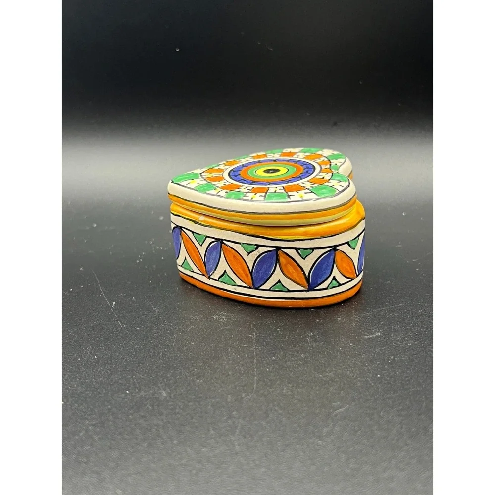 Heart Trinket‎ Dish Box Italian Pottery Multicolor Deruta ITALY 2